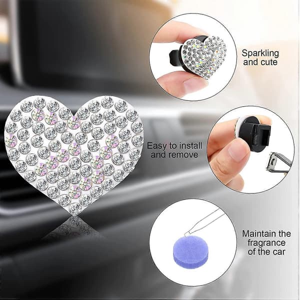 4 stk. krystal luftventilclips charms bilventil luftfriskere rhinestone oliediffusorventil