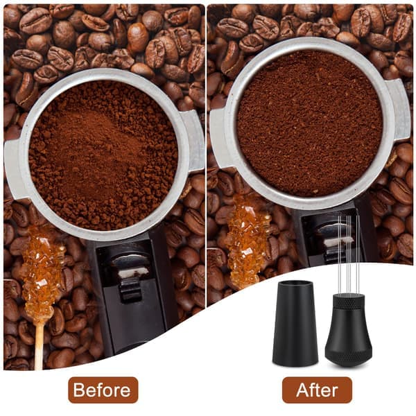 WDT Tools Espresso Kafferører, Kaffedispenser i Aluminiumslegering med Stativ, Kaffedispenser med 7 Nåle, Sort