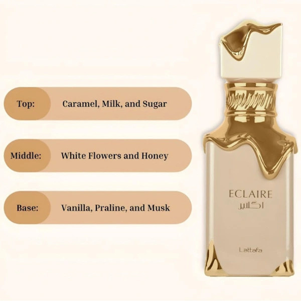 Lattafa Eclaire Eau de Parfum 100ml, Chokolade Gourmand Parfume til Kvinder, Sød Langvarig Duft