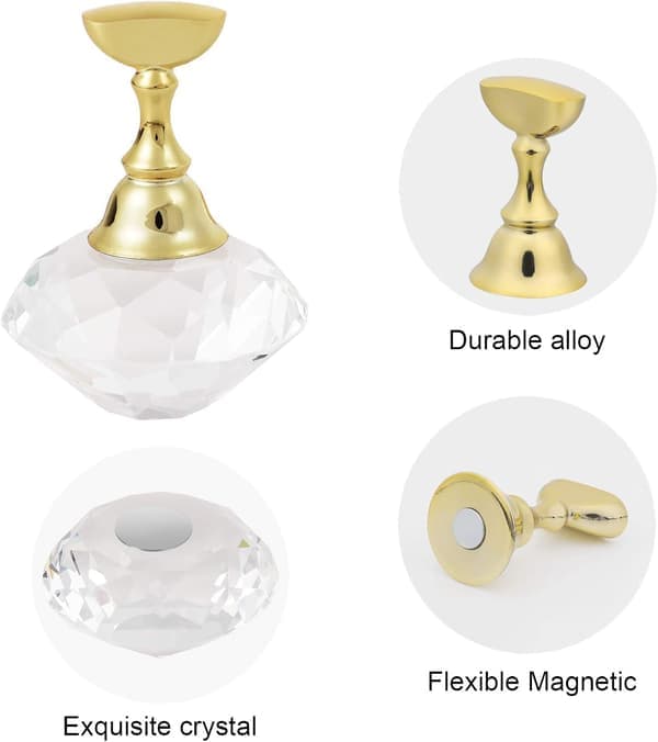 Neglekunst Display Stand (Transparent) med Magnetisk Stand og Krystal Base, Neglekunst Display Stand, Neglekunst Tips Display Stand til Negle