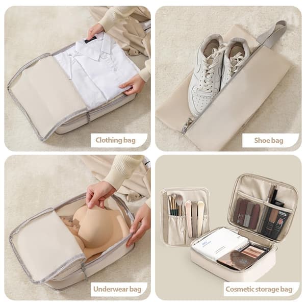 Resväska Organizer Kompressionspackkuber - 6-delars packkuber Kompressionsresväska Organizer, Reseset Beige
