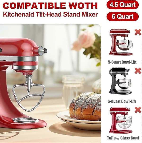 Flad pisker i rustfrit stål, piskeris til KitchenAid-mixer
