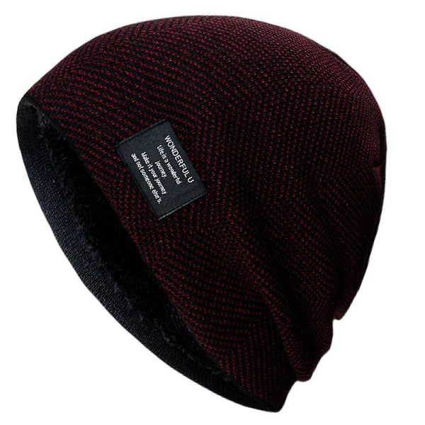 Unisex stickad mössa Mössa förtjockad fleecefodrad utomhusskidskalle Slouch Cap Red