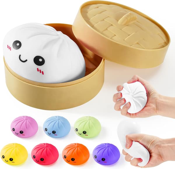Dumpling Squishy Mystery Box, Giant Soft Dumpling Stressbollsleksak med Matångare, Elastisk Skrivbordsleksak (Vit) White