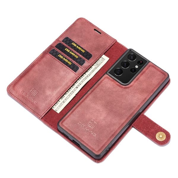 2-in-1 magneettilompakko Samsung Galaxy S21 Ultra punainen