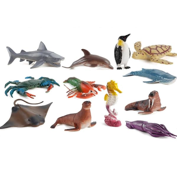 Havdyrsfigurer, badelegetøj af plastik med havdyr til børn, pædagogisk leg