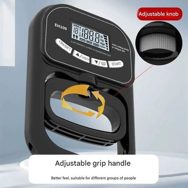 Hånddynamometer med LCD-display – måler gribestyrke op til 180 kg, justerbart greb