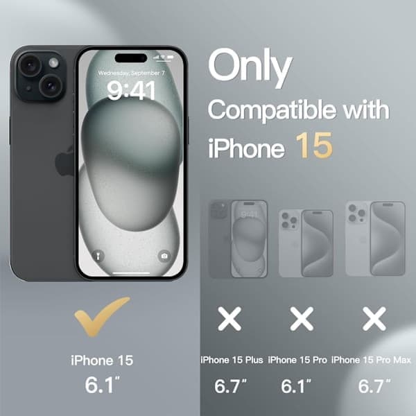iPhone 15 Pung etui Sort, Flip Læder etui med Kortholdere og Sæt