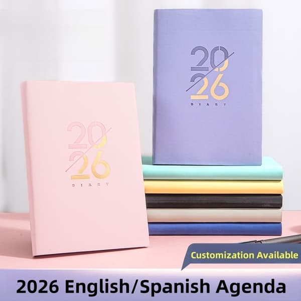 A5-planlegger, 2026-kalender, engelsk planlegger, 156 sider, én side per dag, gullfolieomslag (rosa) pink