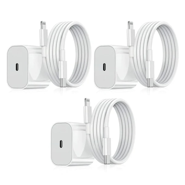 Hurtigoplader 20W til Apple-enheder, USB-strømadapter med 2m kabel, Lightning-stik, Apple-interface 3 stk Apple Interface 3pc
