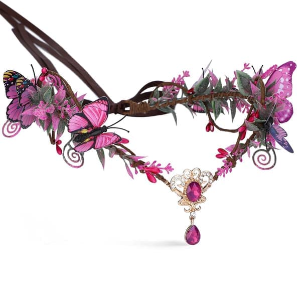 Fairy Queen Crown Rosa Vingar Älvhuvudbonad Skogsfjäril