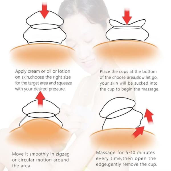 Cupping Therapy Sæt til Fuld Kropsmassage – 4 stk. Silikonekopper, Størrelser XS–L, Hvid