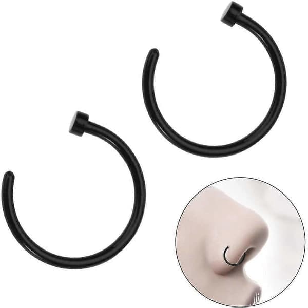 2 stk. Unisex Kirurgisk Stål Hængslet Klikker Segment Næseringe Bøjle Helix Brusk Øreringe Titanium Stål Kropspiercing Stud, Sort Black