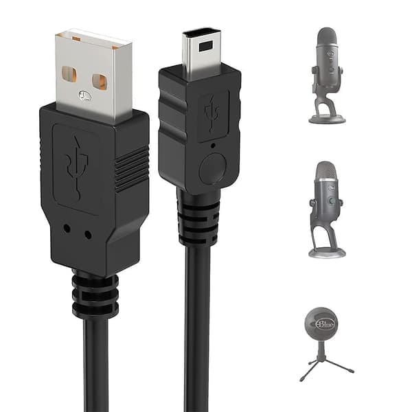 Mini USB-mikrofonkabel til Blue Yeti, 1m Yeti-mikrofon USB-kabel A han til Mini 5-benet data til Blue Sn