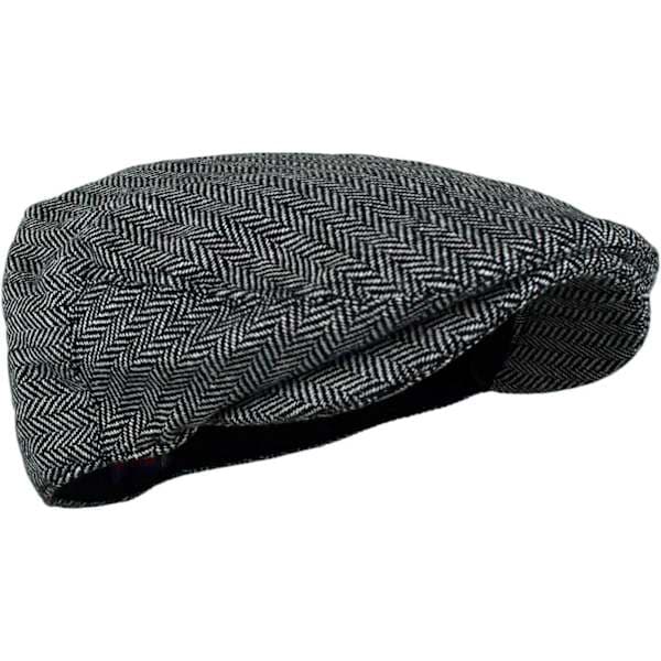 Klassisk sildebensvævet flat cap i uldblanding til mænd, koksgrå L/XL