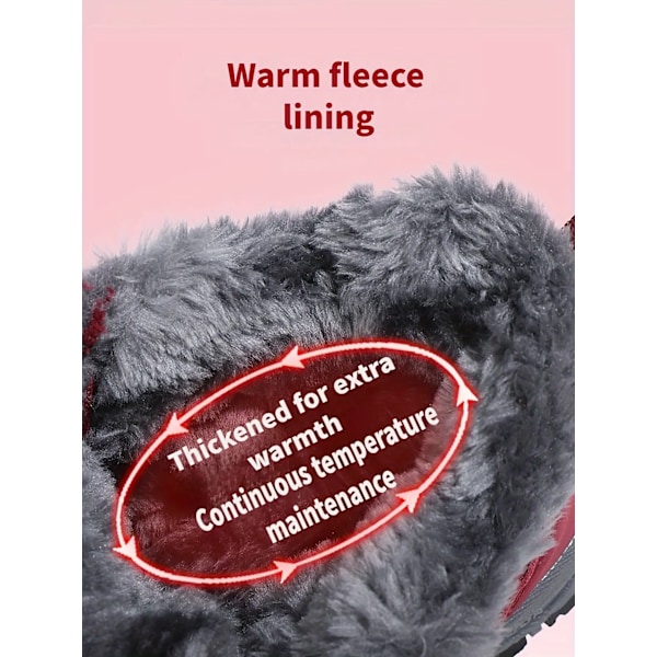 Vinterskor i bomull för män och kvinnor, vinterboots för snö, plyschfoder, halkfria och varma, tjocka och plyschfodrade varma promenadskor Red 42