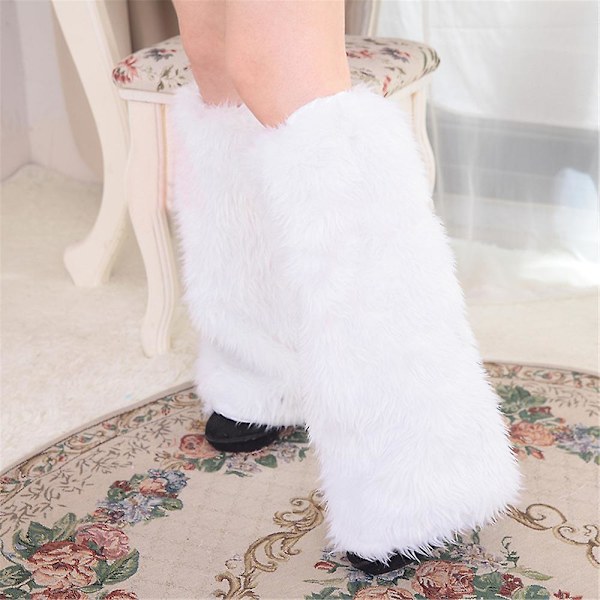 Fuzzy Benvärmare För Kvinnor Flickor Vinter Varm Boot Cover Julfest Cosplay Set White