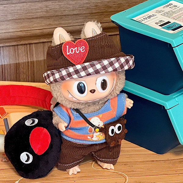 Labubu partykläder för första och andra generationens blind boxes gjorda av canvas (exklusive dockor) Brown grid