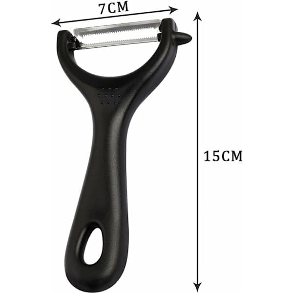 Ergonomisk potetskreller i rustfritt stål - Universell grønnsaks- og fruktskreller, svart, 7x15cm