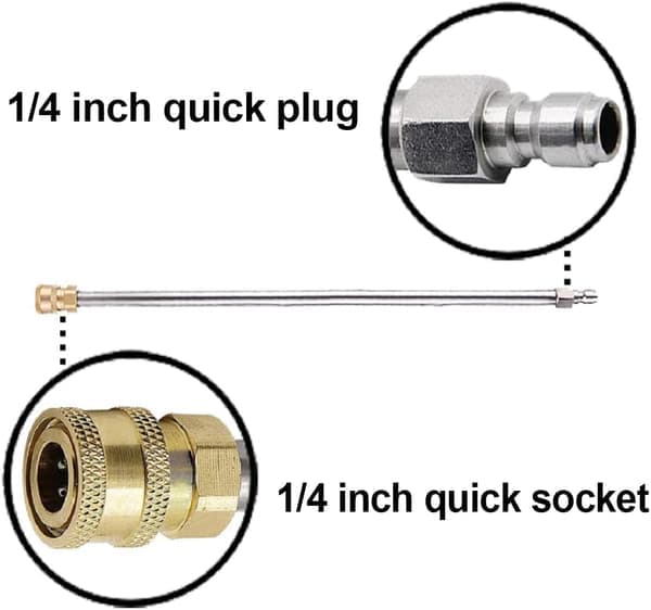 Högtryckstvätt förlängningsrör, 17\" rostfritt stål 1/4\" snabbkoppling elektrisk tvättpistol, 2-pack