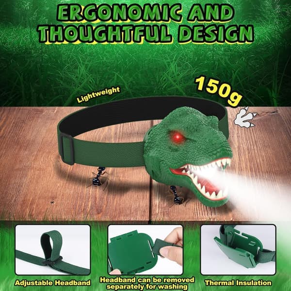 Dinosaurhodelykt for barn Lommelykt LED-spotlight Brøl- og Stillemodus, T-Rex Dinosaurleker for barn 3-5 4-6 5-7 6-8, Camping