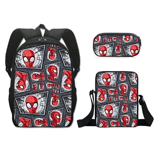 2024 Uusi 3 Kpl Spider-Man Olkalaukku Unisex Koululaukku Pehmustetulla Olkahihnalla Rentti Reppu Style J
