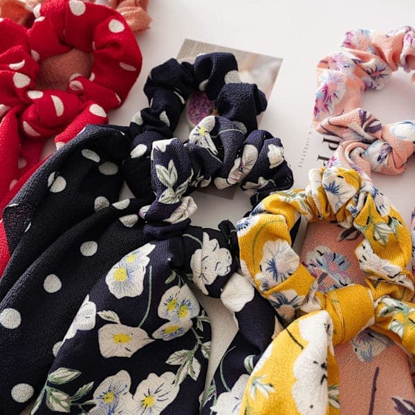8 Chiffon Hår Scrunchies Sløjfe Blomstret Armbånd Elastisk Hårholder Hårtilbehør til Kvinder Piger
