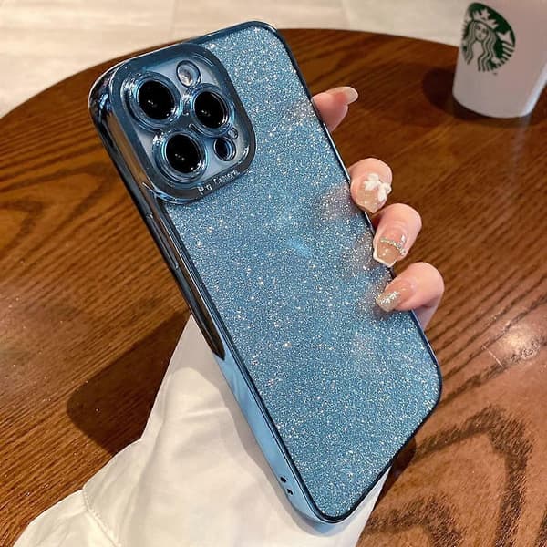iPhone 12 Pro Glitter Luksus Deksel - Søtt Fleksibelt Plating Deksel, Kamerabeskyttelse, Støtsikkert, Motedesign for Kvinner og Menn Blue standard