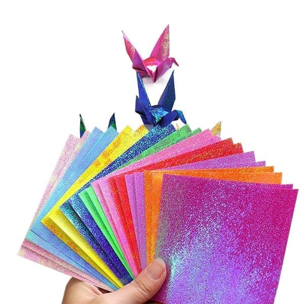 Glitterpapper Glansigt papper för pyssel - 150 ark färgglatt fyrkantigt vikpapper