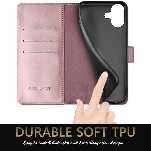 Etui til iPhone 17 6.3\" [RFID-blokering] [Magnetisk beskyttelse] Kortplads Premium PU-læderpung-etui til Apple 17 Rosaguld