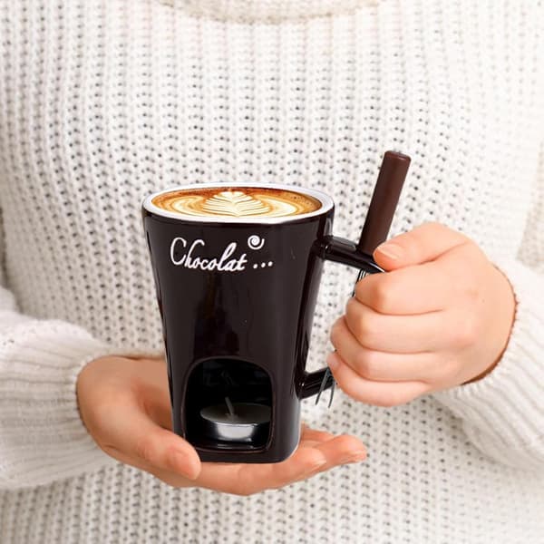 Fyrfadslys Fonduesæt, Keramisk Smeltedigel til Chokolade og Dessertkaffe Coffee