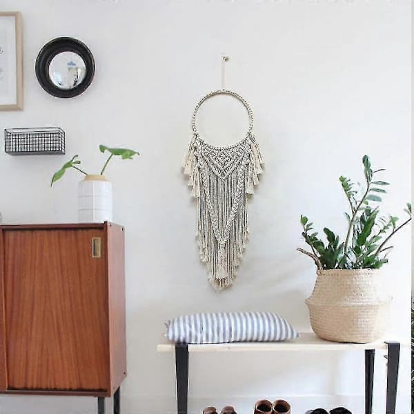 Boho-seinävaate, makramee, ympyrä, beige, pohjoismainen tyyli