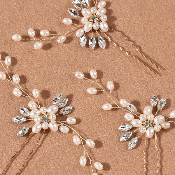 3 stk brudehårnåler perleblomst krystall brudepike smykker bryllupshårnåler rhinestone hodeplagg tilbehør hårnål