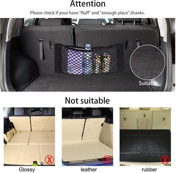 2-pack bilbagageorganisatör förvaringsväska, mocka kardborrestängning, 60x25cm, elastisk förvaringsväska