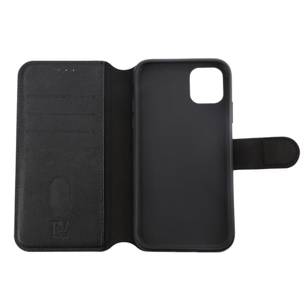 iPhone 11 Lompakkokotelo Nahka Rvelon - Musta Musta