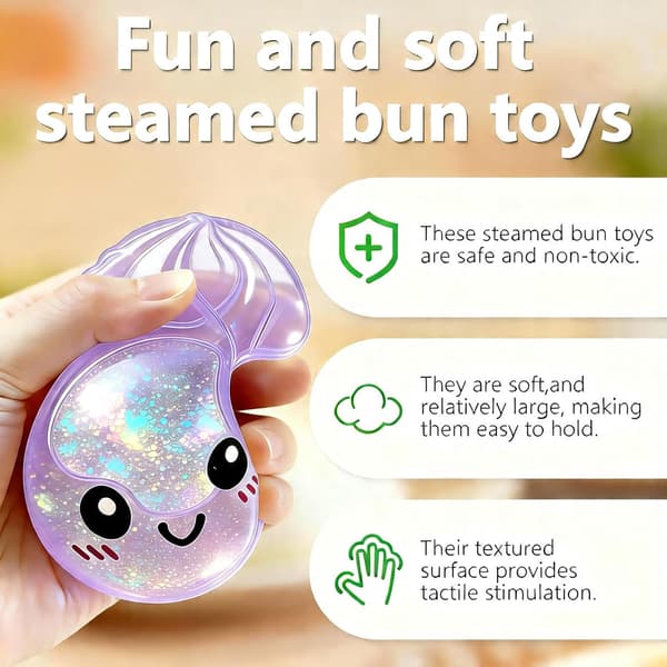 Glitter Dumpling Squishy Legetøj, Blød Strækbar Klemmebold med Damperboks til Børn og Voksne Glittering Purple
