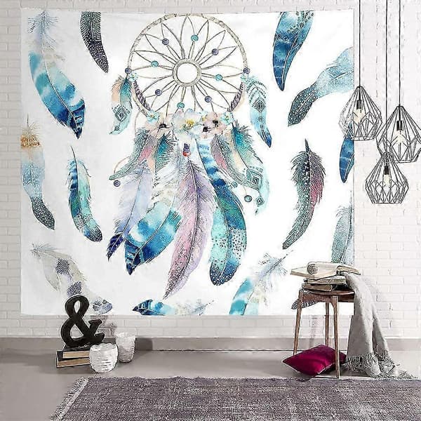Boho-tyylinen seinävaate, värikäs unisieppari, sulkakuvio