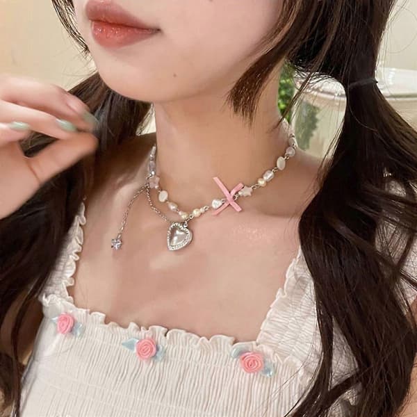 Kpop Goth Y2K Hjerte Sløjfe Vedhæng Choker, Nøglebenskæde Smykker til Kvinder