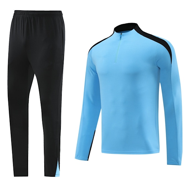 2425 Ny Vuxen Långärmad Halv-Dragkedja Fotbollsträningsdräkt Set - Snabbtorkande, Andningsbar och Bekväm, Perfekt Present till Pojkar Sky blue 2XL
