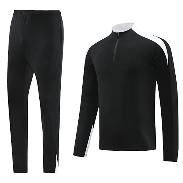 2425 Ny Vuxen Långärmad Halv-Dragkedja Fotbollsträningsdräkt Set - Snabbtorkande, Andningsbar och Bekväm, Perfekt Present till Pojkar Black-and-white 2XL