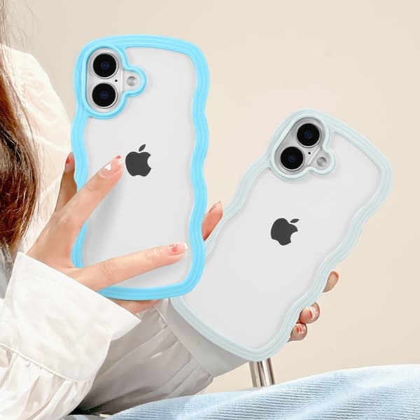 Mobilskal för Iphone 17, Sött Vågigt Transparent Mobilskal [Blå] Blå blue
