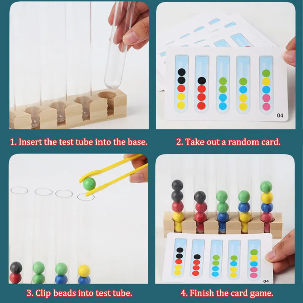 Montessori Leksaker för Finmotorik Trä Provrör Klämma Pärlor Färgmatchning Sinnespel Pedagogiska Leksaker för Barn style 3