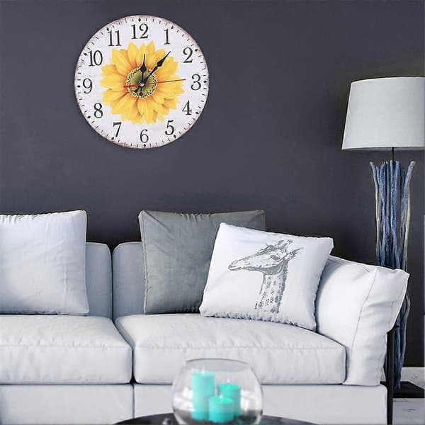 SQCLV 30cm Elegant Stil Solrosmönster Väggklocka för Hemmakontor Vardagsrumsdekoration A