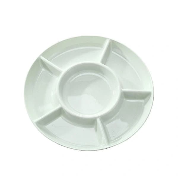 2-pack 6-facks snackserveringsbricka i PP-plast, rund aptitretare/desserttallrik för fester, 28,5 cm