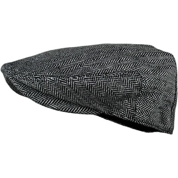 Klassisk fiskbensmönstrad flat cap i ullmix för män, kolgrå L/XL