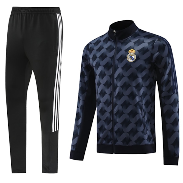 2425 ny Real Madrid fotbollsdräkt med långa ärmar, vuxen huvtröja, lång dragkedja, höst- och vinterjacka träningsset Black 2XL