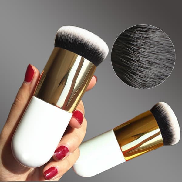 Fed pudderbørste nylonbørste makeupbørste - naturlig hvid, 1 stk.