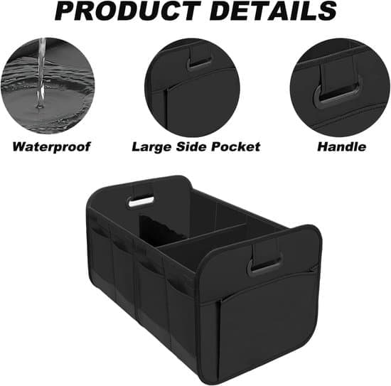 Bagagerumsorganizer - Sammenklappelig - Rummelig bilorganizer - Sort - 60 x 37 x 31 cm - Skridsikker, multifunktionelt biltilbehør til opbevaring