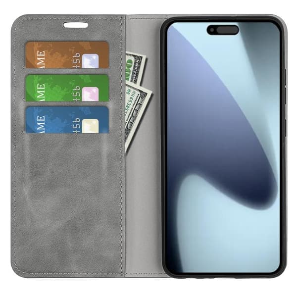 iPhone 17 Skal läderfodral med retro-skinn och magnetisk sug Grå Grå