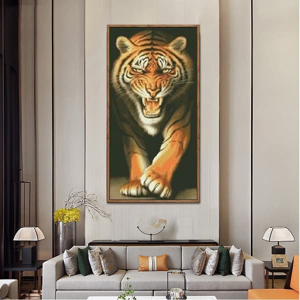 DIY Diamantmålning Full Borr 5D Handgjord Tiger Diamantmålning Vardagsrum Sovrum Väggdekoration (60x100cm)